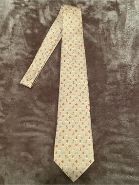 Salvatore Ferragamo Beige Silk Tie with Pastel Nautical Motifs
